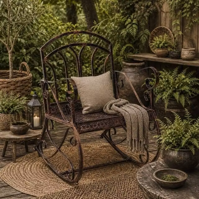 Wyld Haus Pabasa Vintage Metal Outdoor Rocking Armchair in Red – 1
