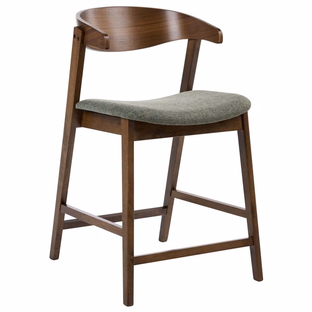Wyld and Coco Classic Living Set of 2 Bar Chairs in Green and Brown Polyester and Rubberwood – 3