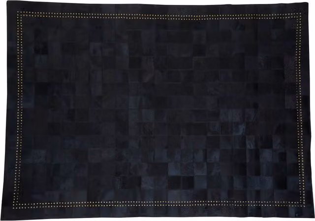 Bosie Safira Large Black Hair on Leather Patchwork Rug with Gold Studs
