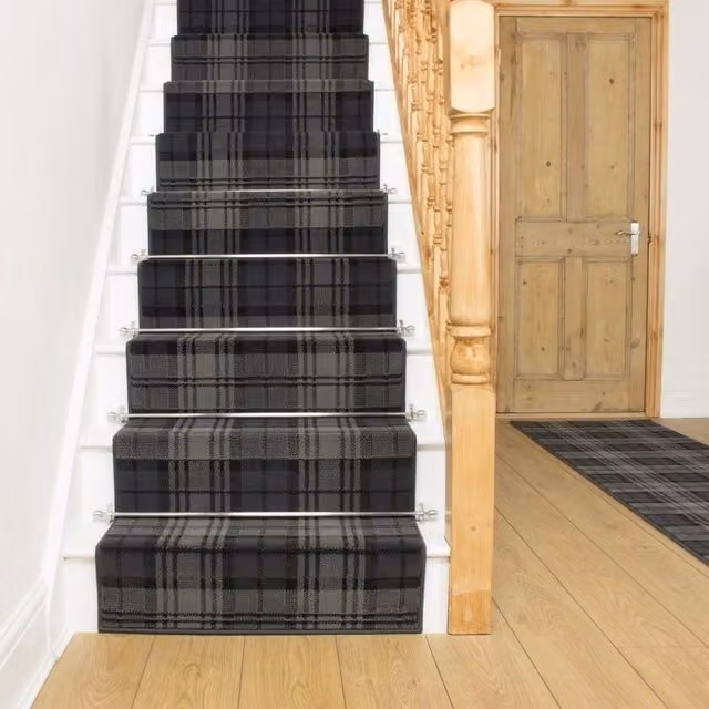 runrug Tartan Stair Runner Carpet in Black, W: 60 cm x L: 540 cm – 1