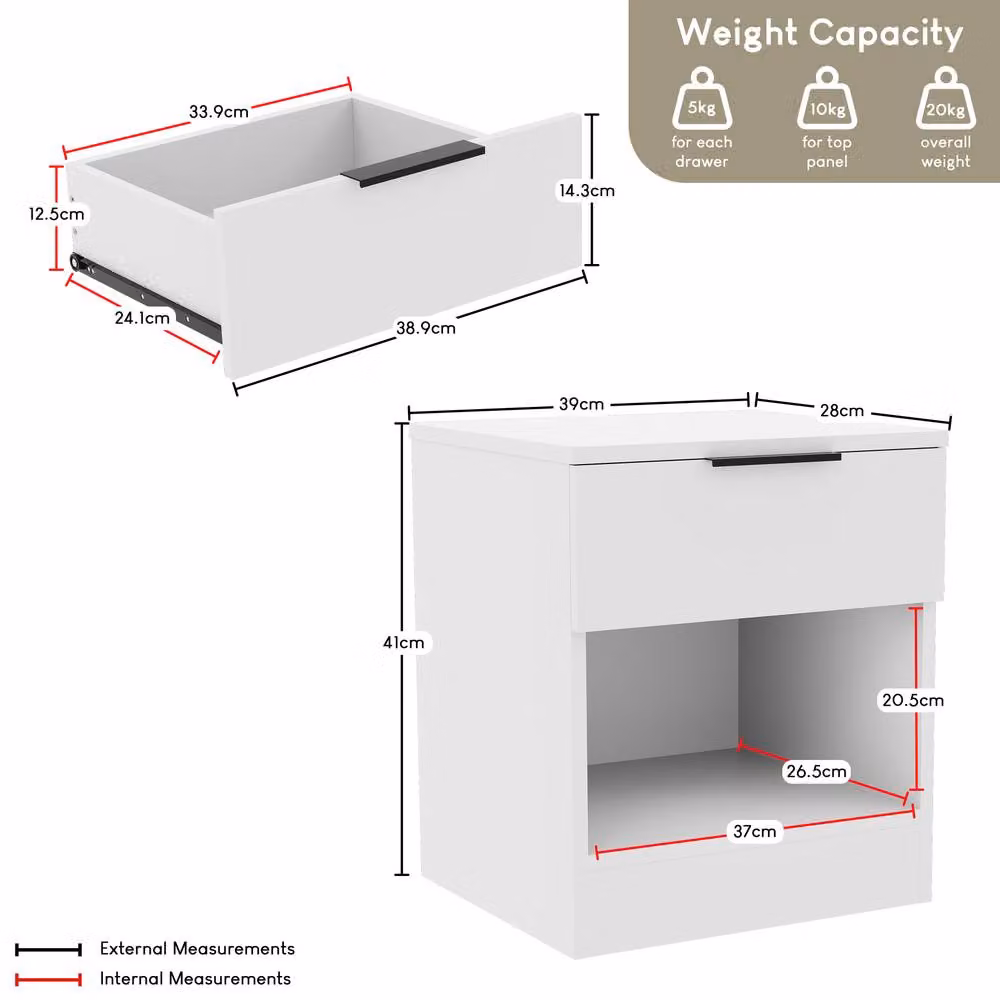 HD Designs Trega 1 Drawer Bedside Table Chest in White – 2