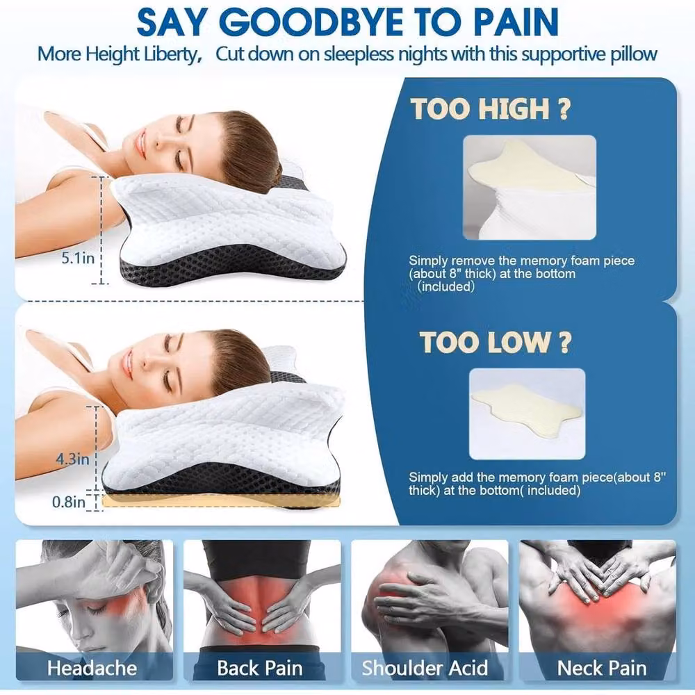 PAWNORA Grey Memory Foam Cervical Pillow for Adults – 4