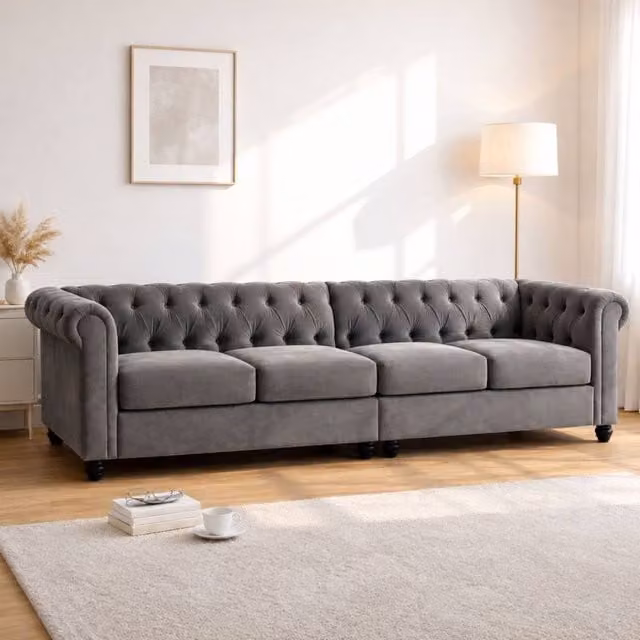 Sofaya Hampton 4 Seater Chesterfield Sofa in Grey Velvet – 1
