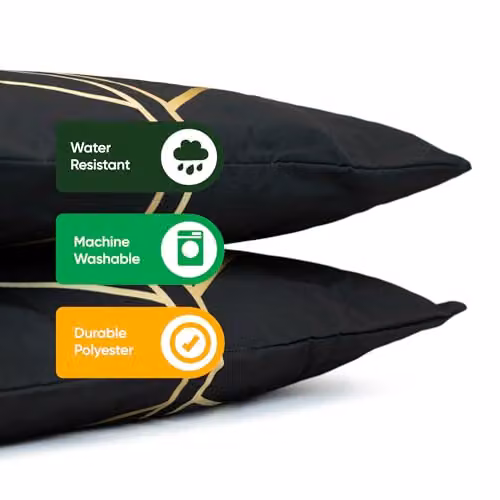 Gardenwize Pack of 2 Gold Palm Outdoor Square Scatter Cushions in Black, 45 x 45 cm – 7