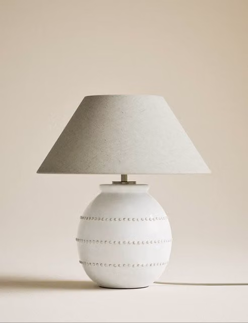 M&S Ceramic Bobble Table Lamp in Beige and White