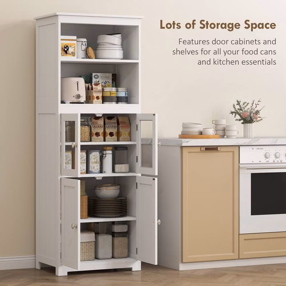 STILVORA Modern Tall Kitchen Storage Cabinet with Glass Doors and Internal Shelves in White and Silver, H: 162 cm, W: 60 cm, D: 30 cm – 3