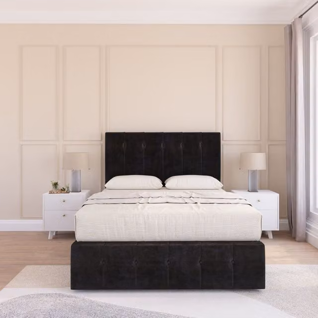 Sloomy Cambridge Divan Bed Set with Matching Footboard in Black Plush Velvet, Small Single, W/D/H: 75 x 190 cm