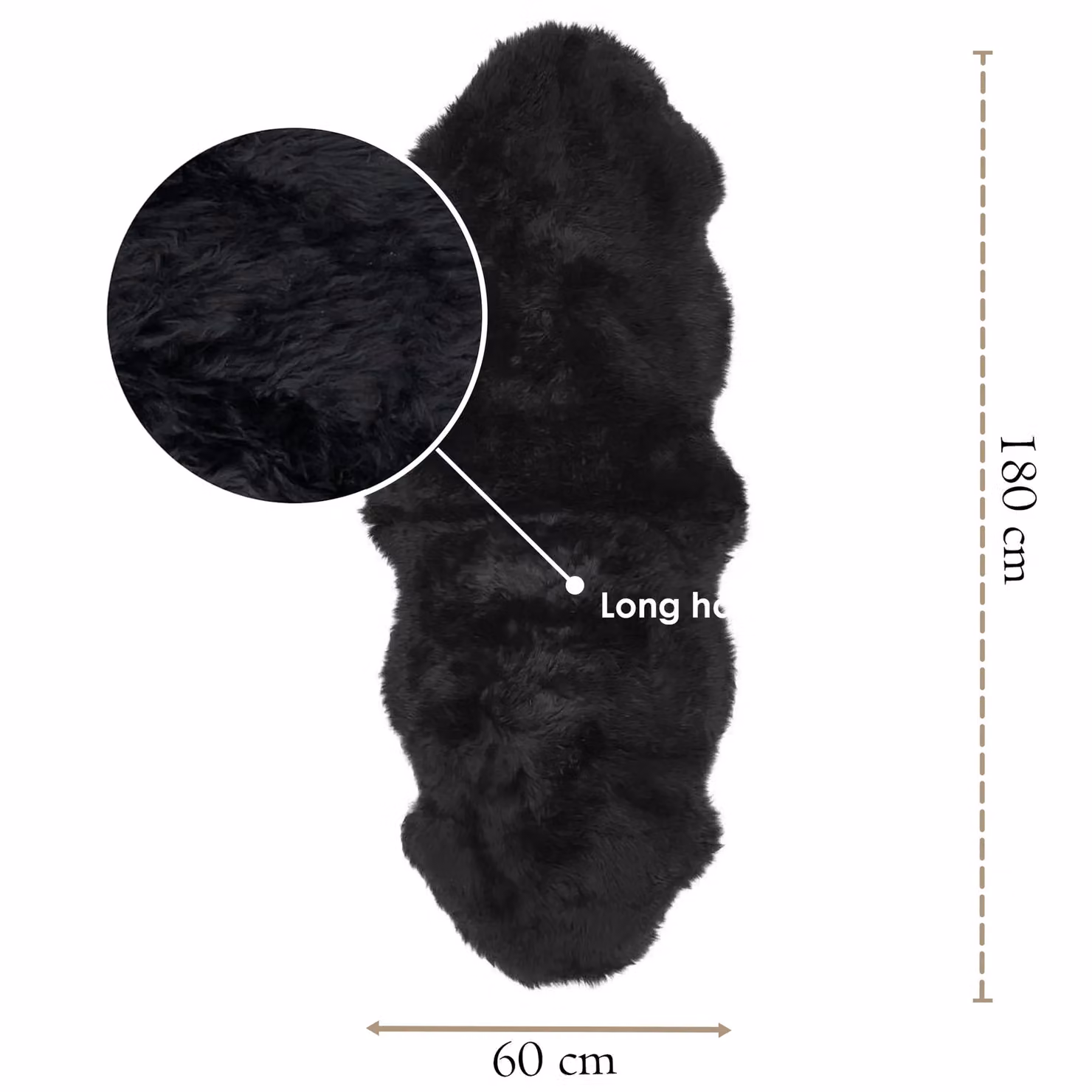 Infinity Leather Black Genuine Sheepskin Double Layer Wool Rug, W/D: 180 x 60 cm – 3
