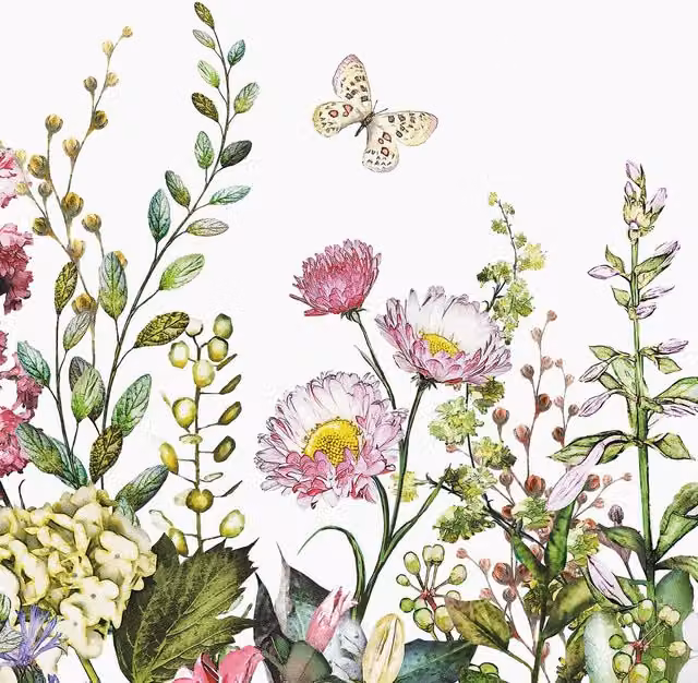Summer Flowers Floral Wall Mural in White and Multicolour
