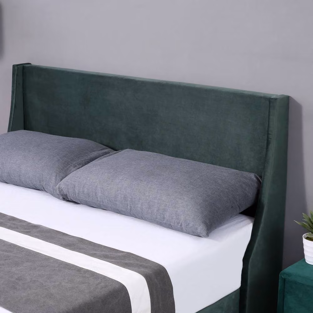 Merax Green Velvet Upholstered Wingback Double Bed Frame W/D/H: 135 x 190 cm – 7