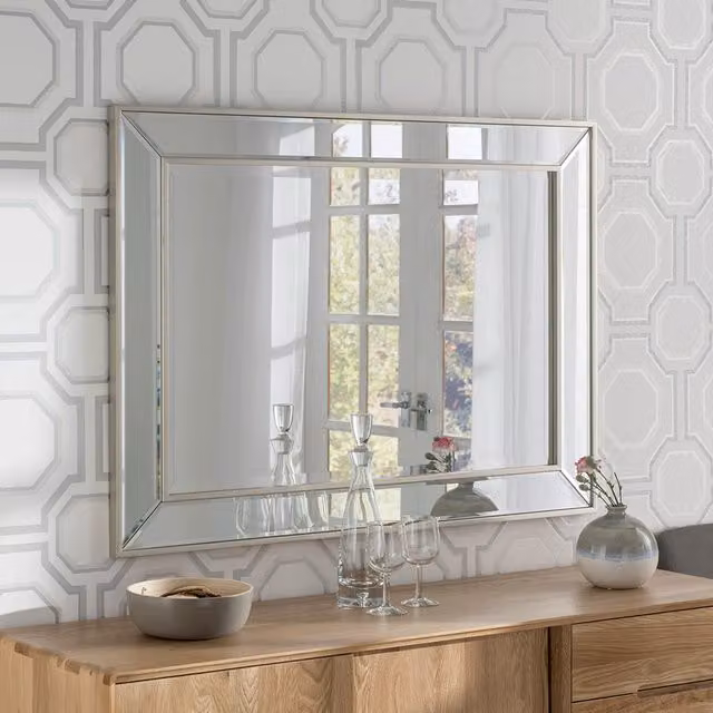 Yearn Angled Wall Mirror in Metallic Silver, W: 70 cm, H: 95 cm – 1