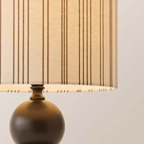 ValueLights Anthony Candlestick Table Lamp with Beige Linen Stripe Shade and Bulb – 4