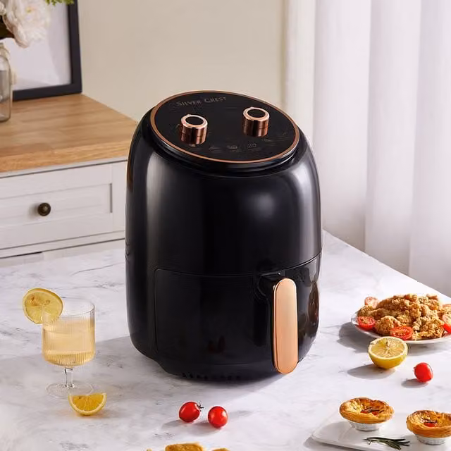 Livingandhome Black Non-stick Round Hot Air Fryer with Timer and Overheat Protection