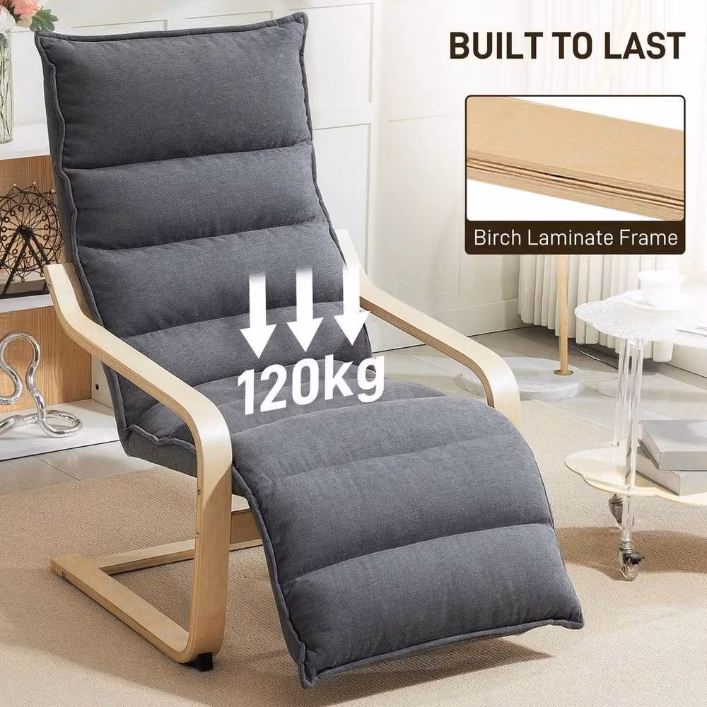 NESTLUNE Scandinavian Birch Wood Lounge Chair with Armrests in Grey Velvet Fabric – 4