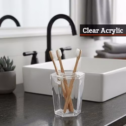 Orsina 3D Geometric Blue and Transparent Acrylic Toothbrush Holder, Freestanding Non-Slip Plastic Unit – 2