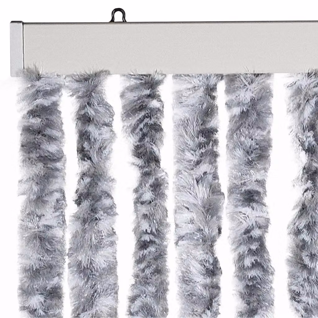 Berkfield Home Striped Chenille Insect Curtain in White, Grey and Multicolour, W: 56 cm, H: 185 cm – 2