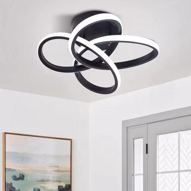 NIVOR Black Geometric LED Flush Mount Ceiling Light with Cool White Glow, Diameter: 31 cm – 1