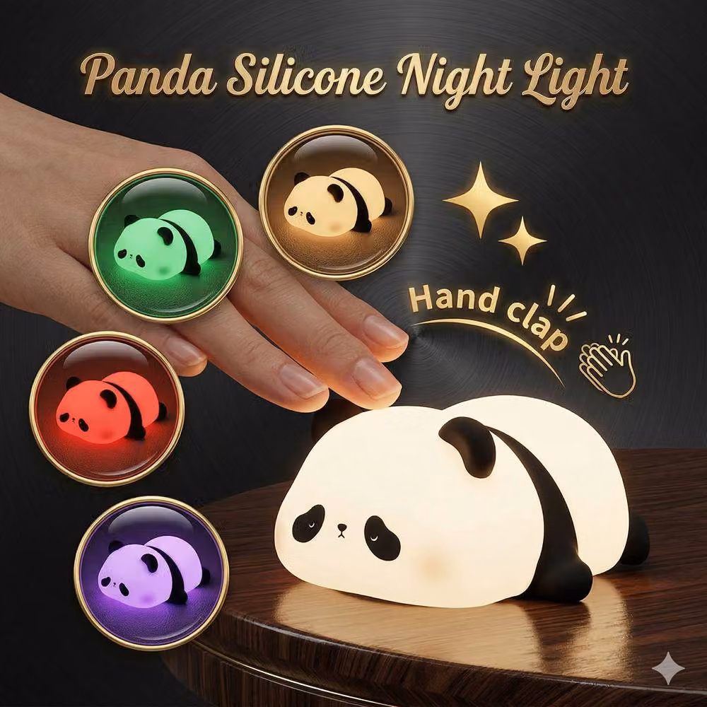 Dragodirect Panda Pat LED Night Light, White Silicone Touch Sleep Lamp for Children – 6