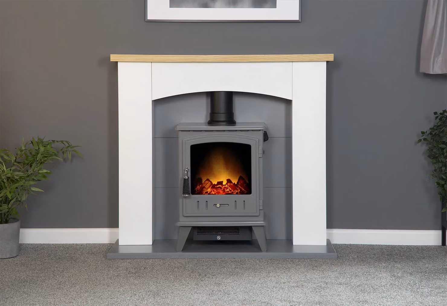 Adam Fires & Fireplaces Adam Huxley Electric Stove in Pure White and Grey with Aviemore Electric Stove in Grey Enamel – 3