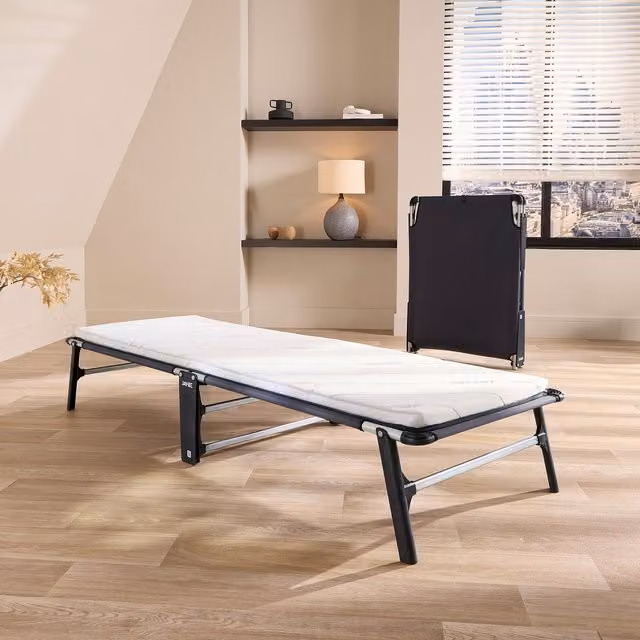 Jay-Be CE70 Compact Folding Bed with e-Fibre Mattress, Single, Black, W/D/H: 90 x 190 cm