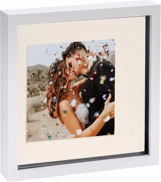 Nicola Spring Single Square 3D Box Photo Frame in White or Yellow, W/D/H: 25.4 x 25.4 x 25.4 cm