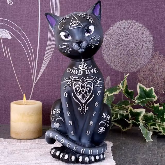Nemesis Now Mystic Kitty Spirit Board Black Cat Ornament in Black, Purple and Silver, Height: 26 cm