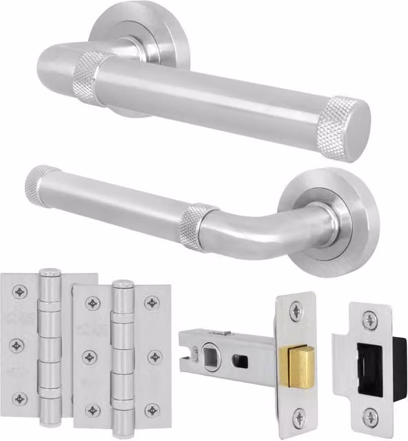 AFIT Satin Nickel Door Handle Latch Set in Silver with Brushed Aluminium Finish – 1