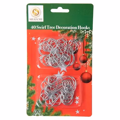 SHATCHI 40-Piece Silver Metal Swirl S Hooks for Christmas Tree Baubles and String Lights – 4