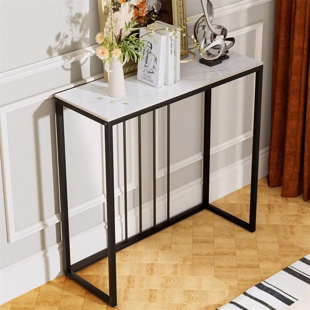 FORGEVIO Modern Marble Console Table in Black, Slim Rectangular Side Table for Hallways and Behind Sofas – 5
