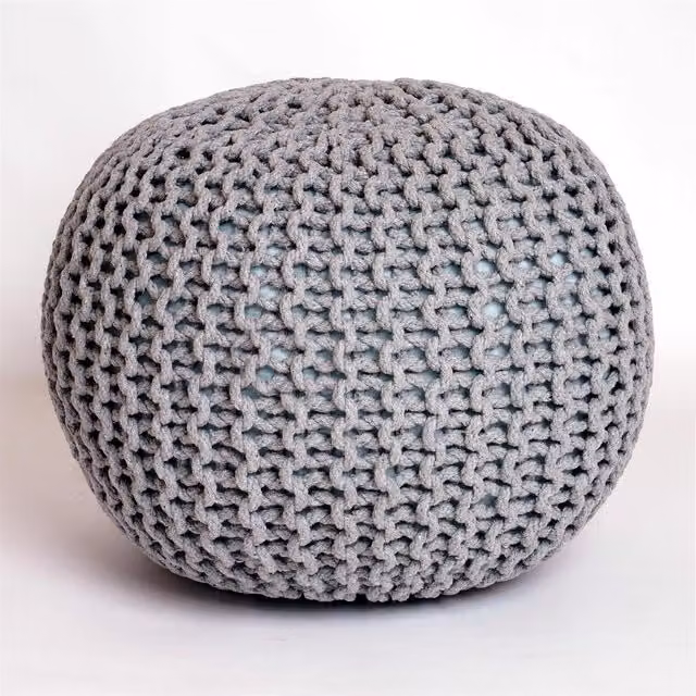 Roseley Knitted Round Pouffe in Silver