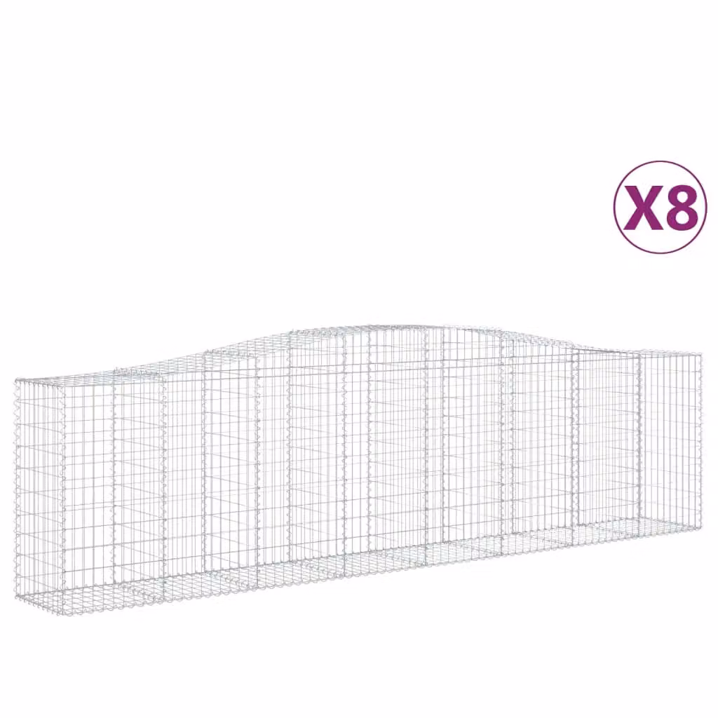 Berkfield Home Arched Gabion Baskets, 8 Piece Set, Silver Galvanised Steel, W: 400 cm, D: 50 cm, H: 100-120 cm – 2