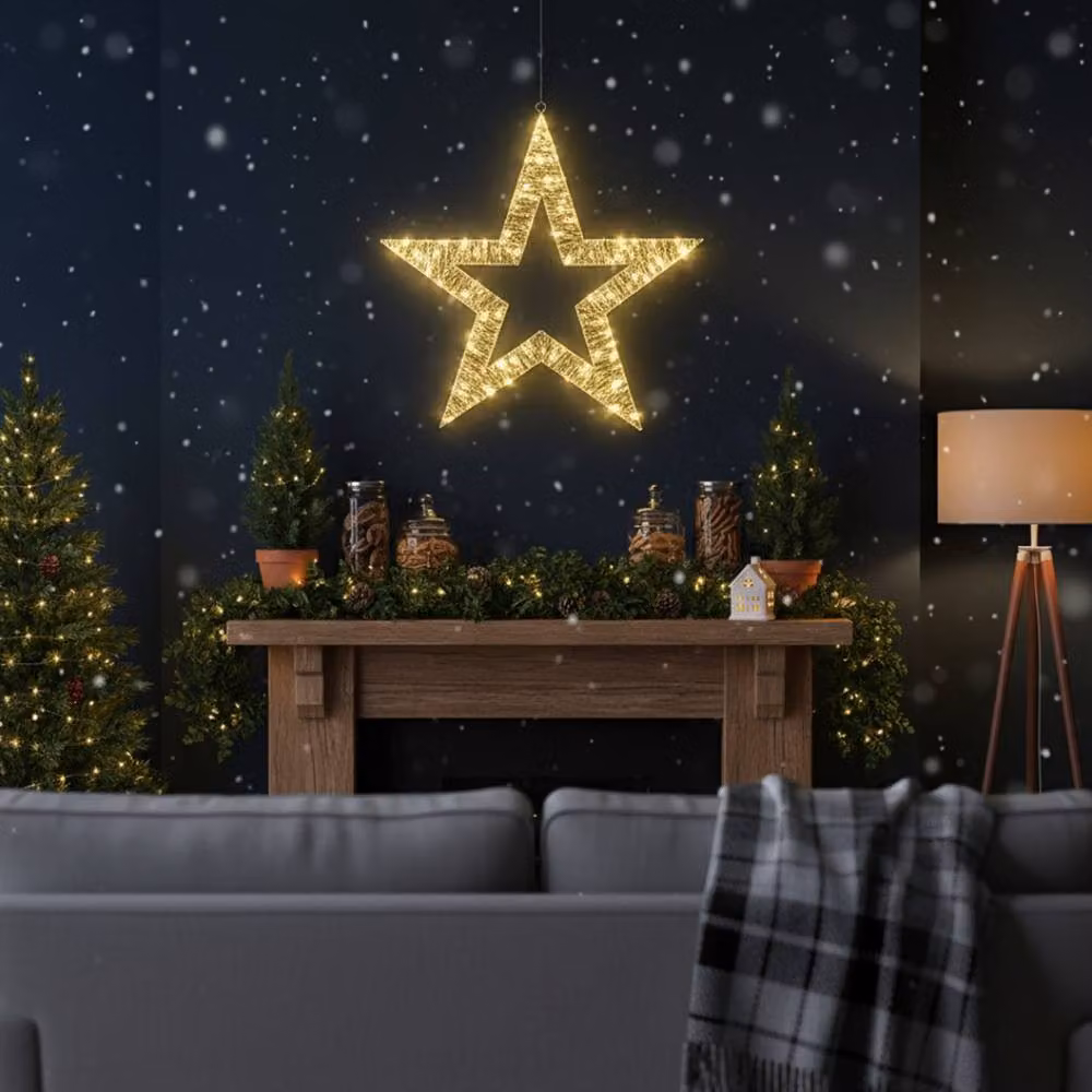 Pegdev Outdoor Christmas LED Metal Star with 100 Micro Lights, Silver Frame, Height: 54.5 cm – 2