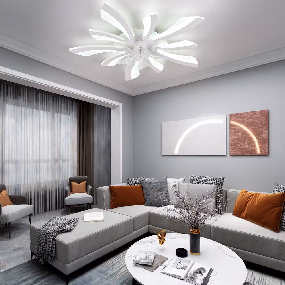 NIVOR Modern White LED Ceiling Fan with 7 Blades, Dimmable Light and Remote Control, 70 cm – 3