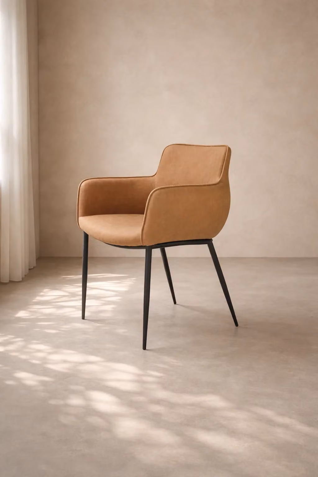 Tommy Franks Modern Brown Synthetic Leather Dining Chair with Armrests