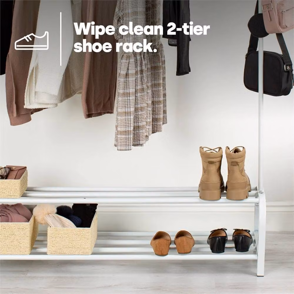 Nordara Heavy Duty Metal Clothes Rail with Shoe Storage Shelves in Glossy White – 5