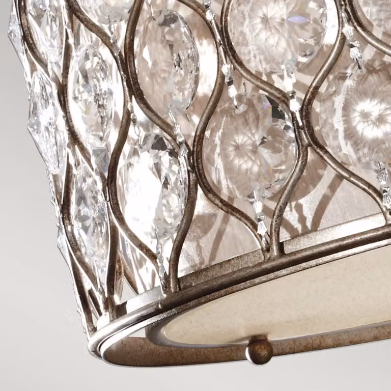 Netlighting Lucia 3 Light Semi Flush Ceiling Light in Burnished Silver with Crystal and Glass Details, E27