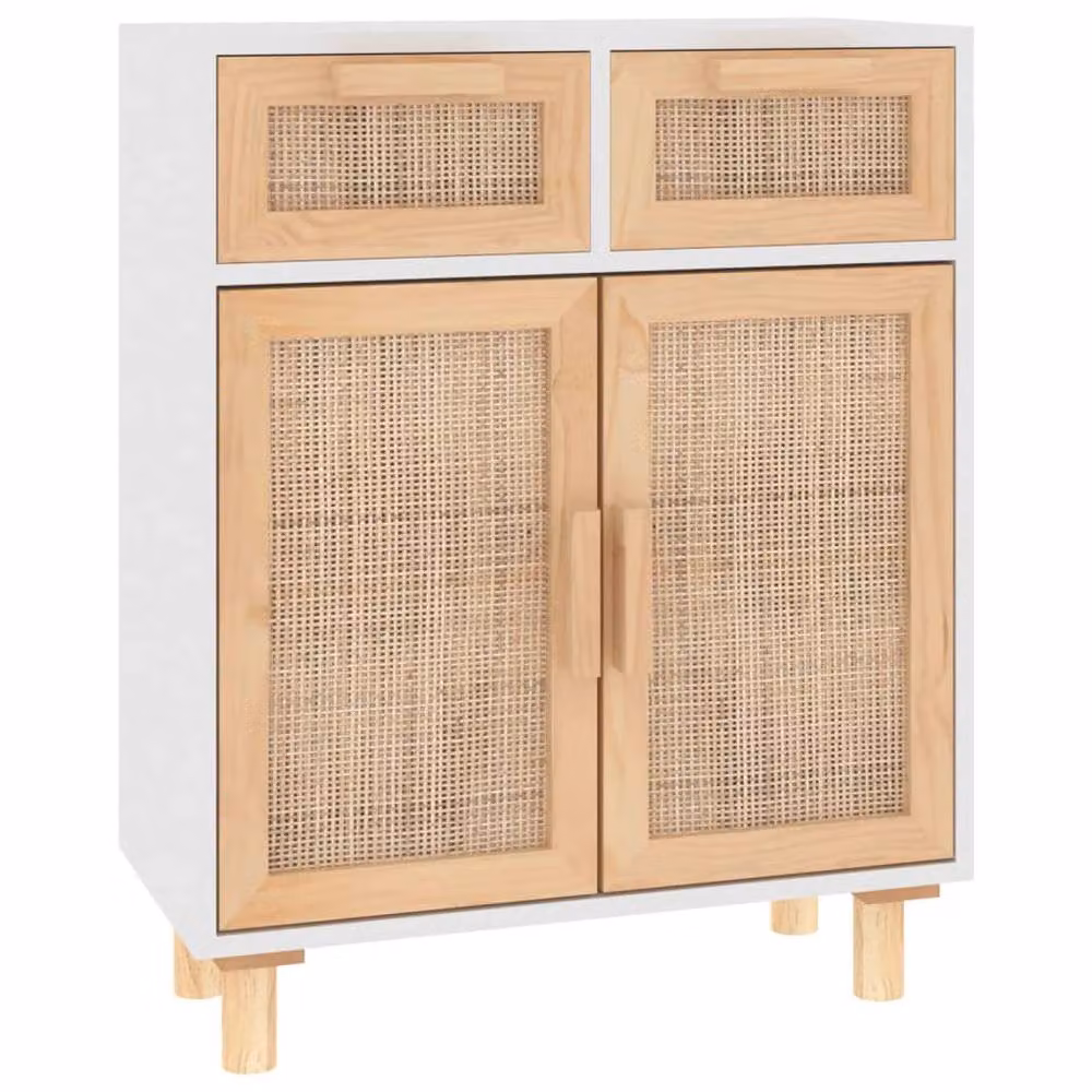 Berkfield Home White Sideboard in Solid Pine and Natural Rattan, W/D/H: 60 x 30 x 75 cm – 2