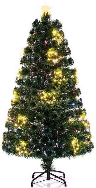 Gymax Pre-Lit Christmas Tree with Warm-White Star String Lights, Green, Height: 150 cm