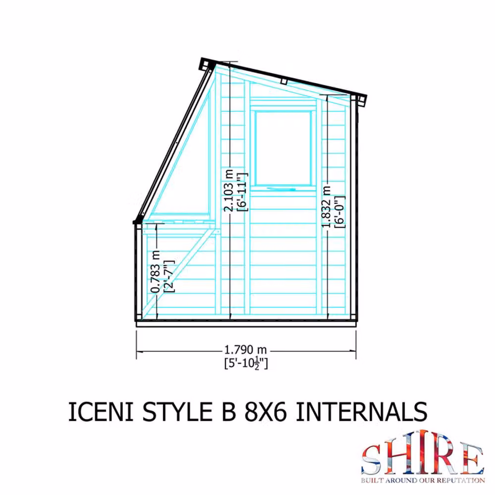 Shires Iceni 8x6' Brown Wooden Potting Shed with Pre-Hung Single Door and Opening Glass Side Window – 3