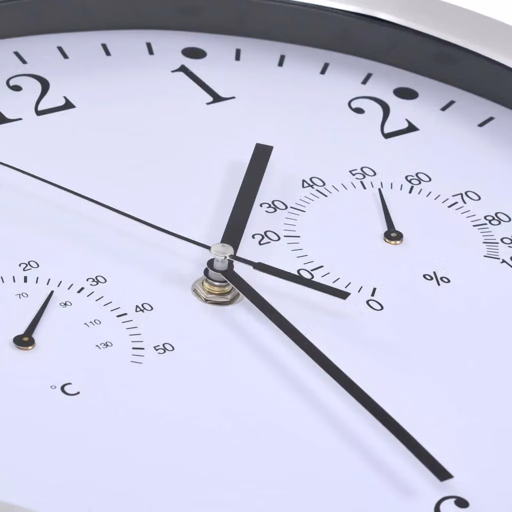 Berkfield Home Round White Wall Clock with Quartz Movement, Hygrometer and Thermometer – 2
