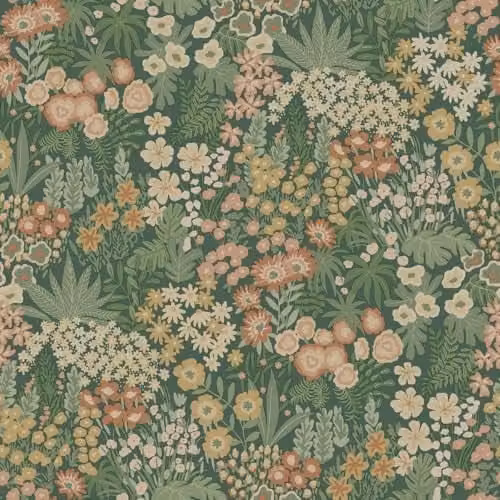Holden Decor Everbloom Floral and Forest Themed Wallpaper in Emerald Green and Multicolour