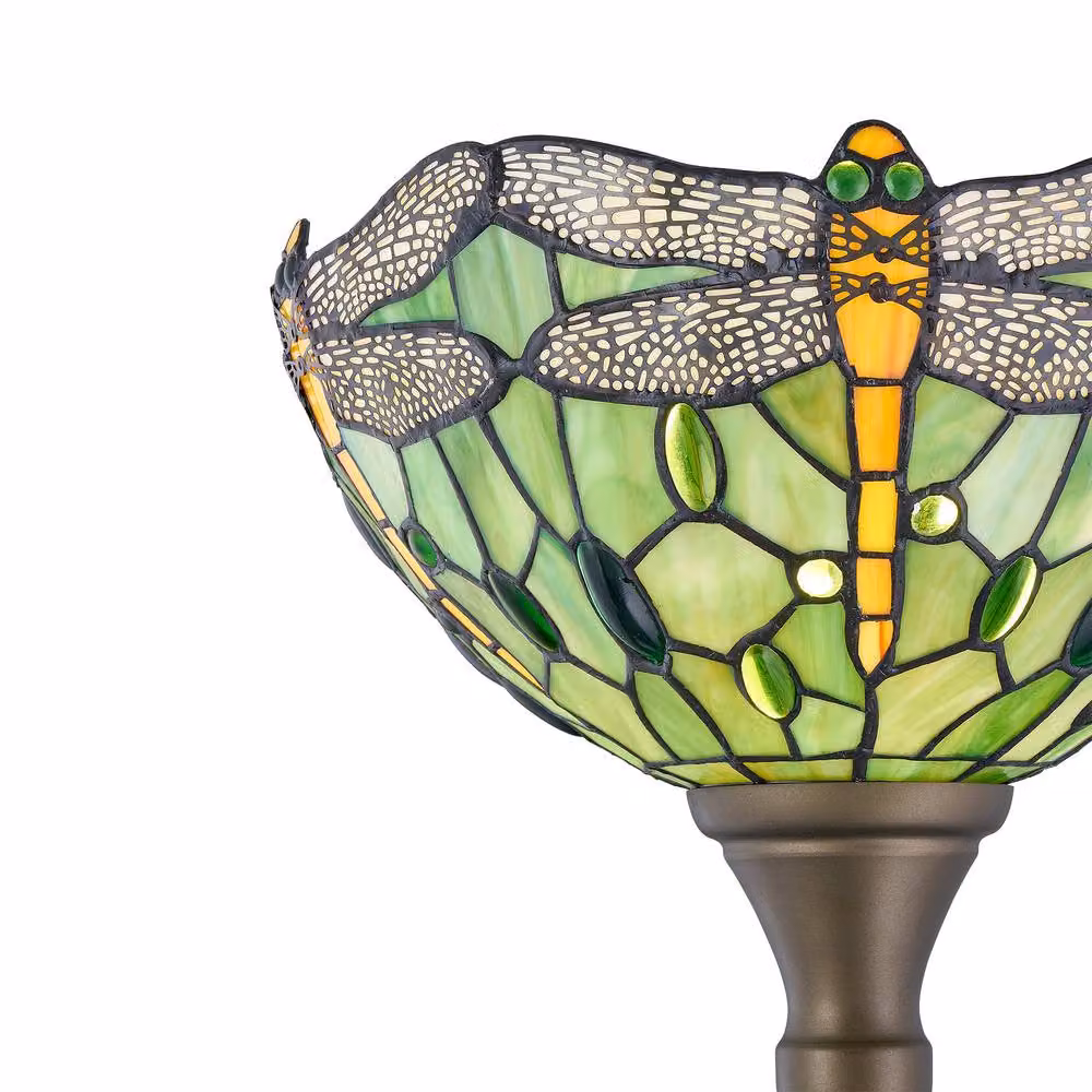 First Choice Lighting Laurel Green Tiffany Dragonfly Uplighter Floor Lamp in Bronze, Height: 167 cm – 2