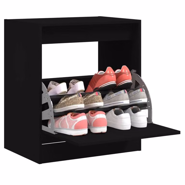 Berkfield Home Modern Black Shoe Cabinet with Tilting Compartments and Internal Drawers, W/D/H: 60 x 42 x 69 cm