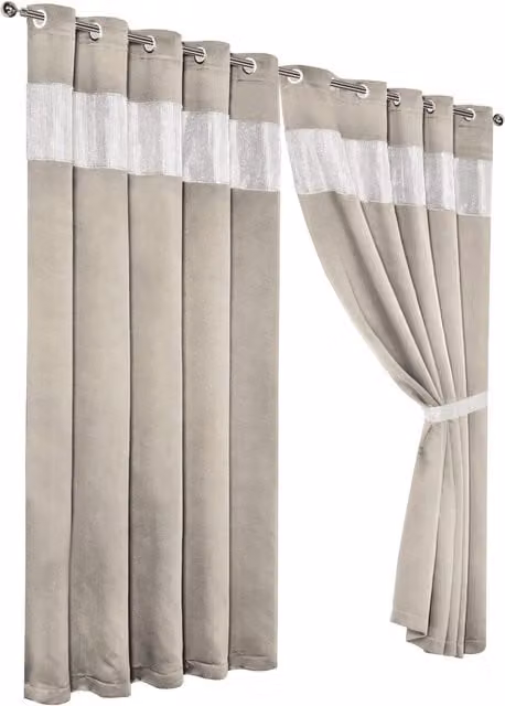 NewEdgeBlinds Beige and Yellow Plain Blackout Eyelet Fabric Curtains with Sound Dampening, Width: 167 cm