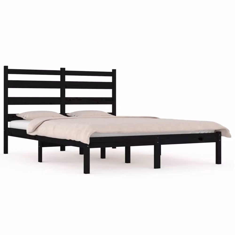 Berkfield Home Beautiful Bed Frame in Black Solid Pine Wood, W/D/H: 200 x 200 x 205.5 cm – 3