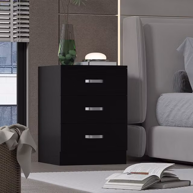 FWStyle Matt Finish 3 Drawer Chest of Drawers in Black