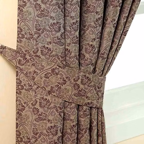 Homescapes Purple Vintage Floral Jacquard Curtain Tie Back Pair – 1