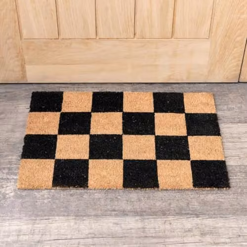 Melody Maison Black Checked Print Coir and Rubber Non-Slip Door Mat, W/D/H: 60 x 40 x 2 cm – 1