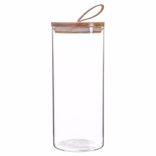 Argon Tableware Scandi Airtight Glass Storage Jar with Brown Leather Loop Lid, 1.5 l