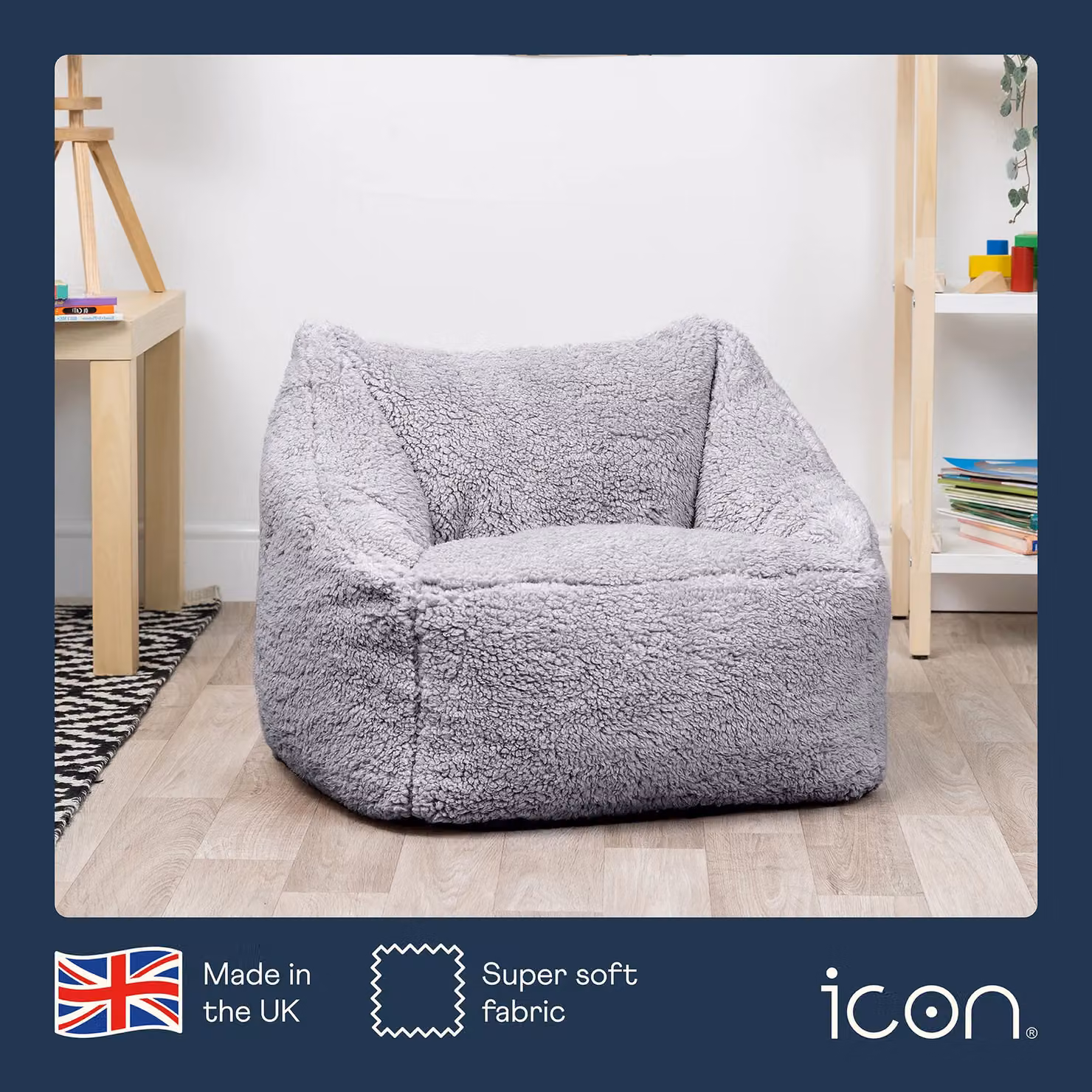 ICON Natalia Teddy Berber Fleece Childrens Bean Bag Armchair in Light Grey, Diameter: 44 cm – 2